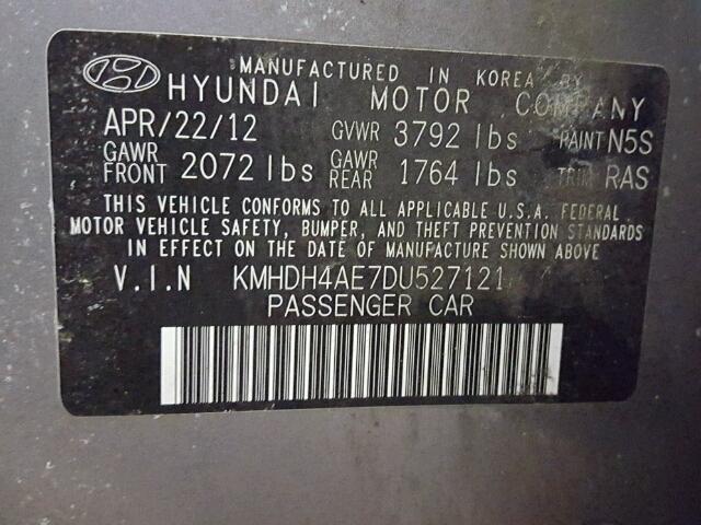 KMHDH4AE7DU527121 - 2013 HYUNDAI ELANTRA GL GRAY photo 10