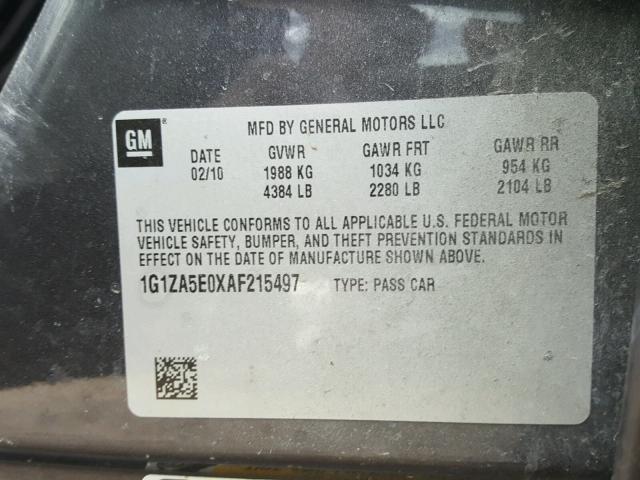 1G1ZA5E0XAF215497 - 2010 CHEVROLET MALIBU LS GRAY photo 10