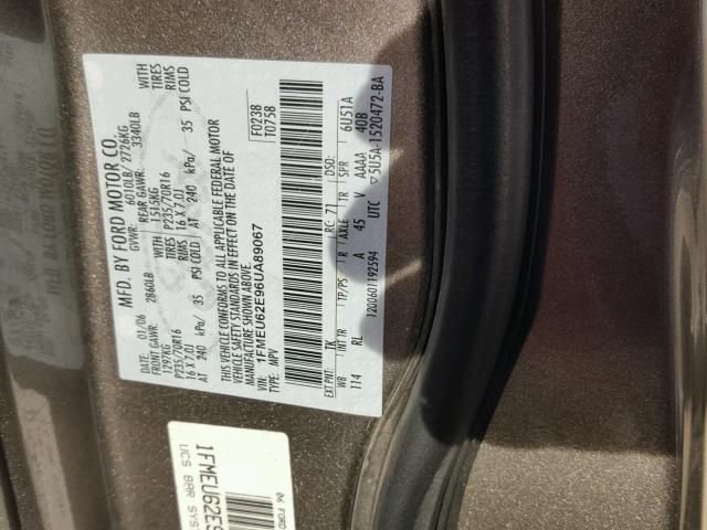 1FMEU62E96UA89067 - 2006 FORD EXPLORER X TAN photo 10