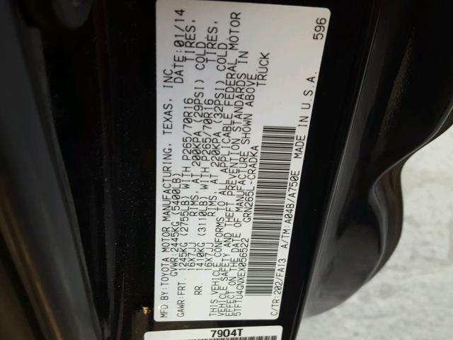 5TFTU4GNXEX056522 - 2014 TOYOTA TACOMA PRE BLACK photo 10