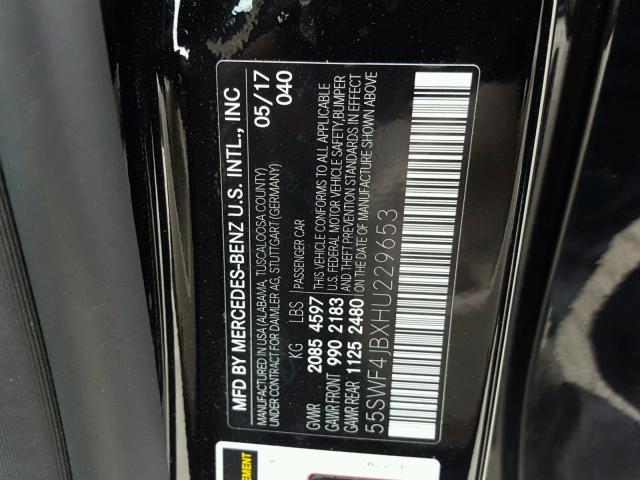 55SWF4JBXHU229653 - 2017 MERCEDES-BENZ C 300 BLACK photo 10