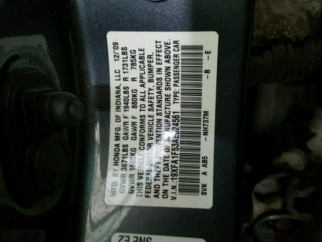 19XFA1F53AE024561 - 2010 HONDA CIVIC LX SILVER photo 10