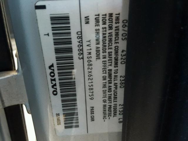 YV1MS682X62158759 - 2006 VOLVO S40 T5 SILVER photo 10