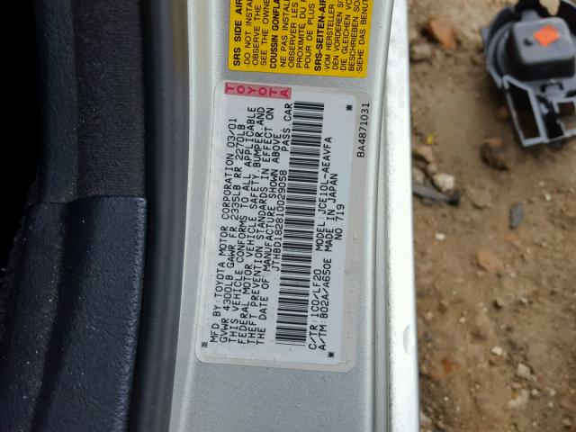 JTHBD182810029058 - 2001 LEXUS IS 300 SILVER photo 10