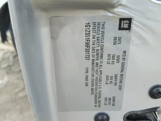 1G1ZS51F96F301737 - 2006 CHEVROLET MALIBU LS SILVER photo 10