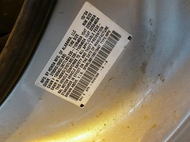 5FNRL38815B015447 - 2005 HONDA ODYSSEY TO SILVER photo 10