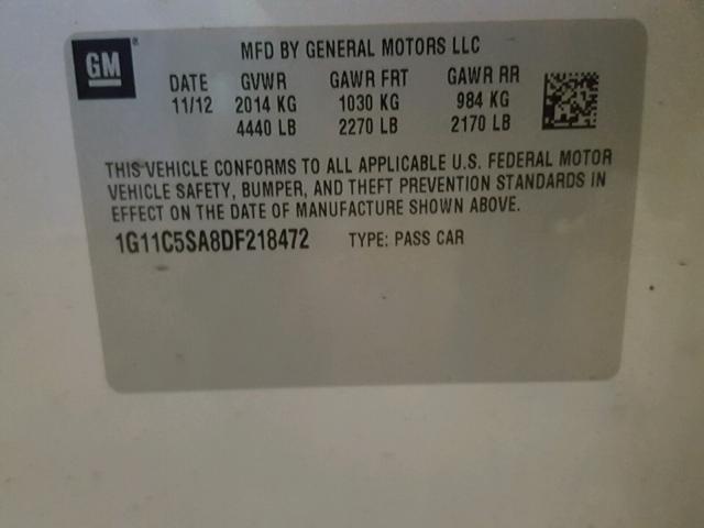 1G11C5SA8DF218472 - 2013 CHEVROLET MALIBU 1LT 银色 照片 10