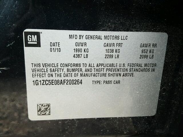 1G1ZC5E08AF200264 - 2010 CHEVROLET MALIBU 1LT 黑色 照片 10