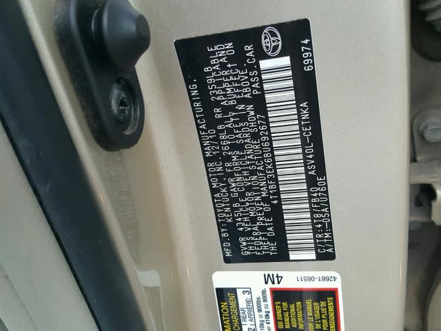 4T1BF3EK6BU692677 - 2011 TOYOTA CAMRY BASE GOLD photo 10