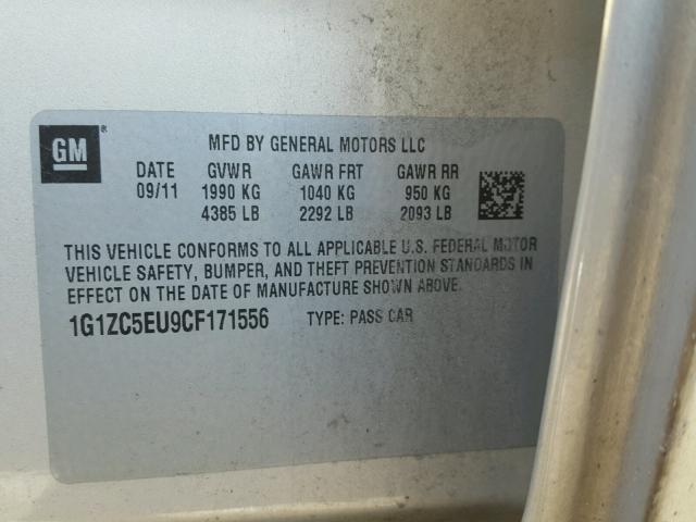 1G1ZC5EU9CF171556 - 2012 CHEVROLET MALIBU 1LT 金色 照片 10