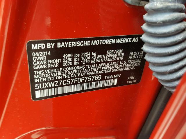 5UXWZ7C57F0F75769 - 2015 BMW X3 SDRIVE2 RED photo 10