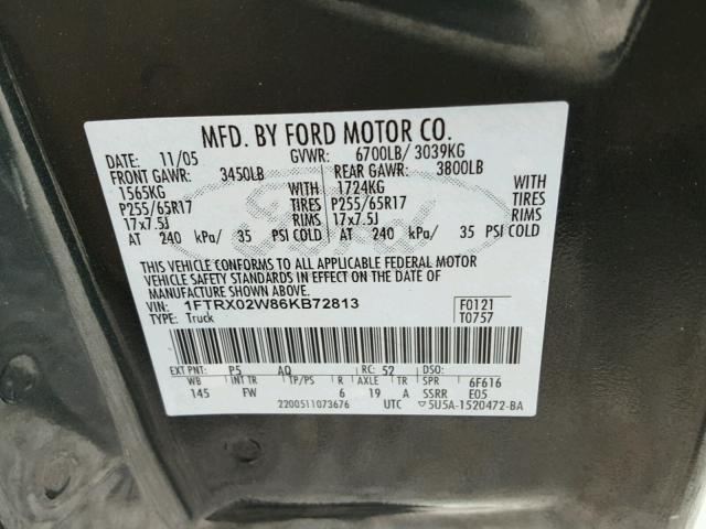 1FTRX02W86KB72813 - 2006 FORD F150 GREEN photo 10