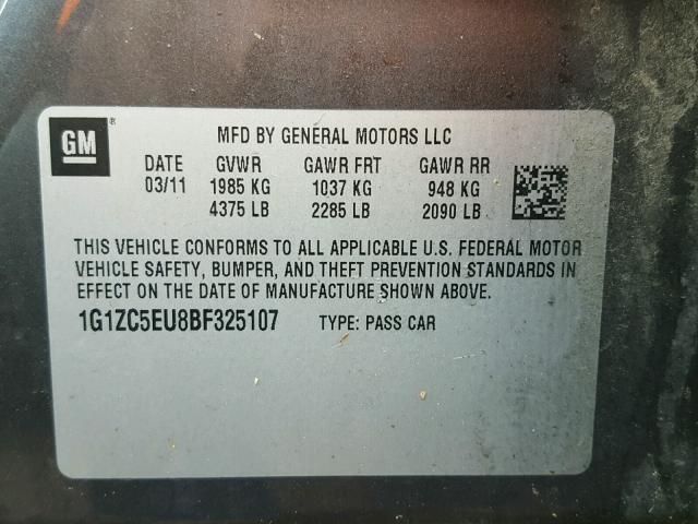 1G1ZC5EU8BF325107 - 2011 CHEVROLET MALIBU 1LT 石墨色 照片 10