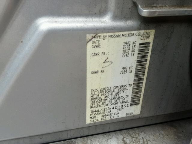 1N4AL21E69N401351 - 2009 NISSAN ALTIMA 2.5 SILVER photo 10