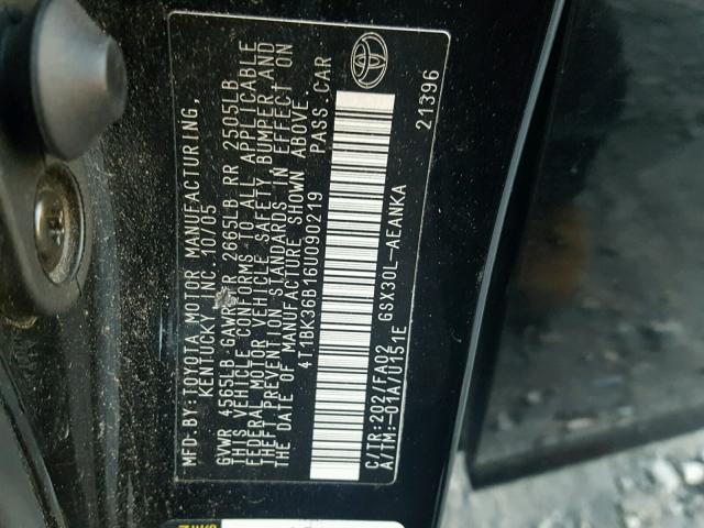 4T1BK36B16U090219 - 2006 TOYOTA AVALON XL BLACK photo 10