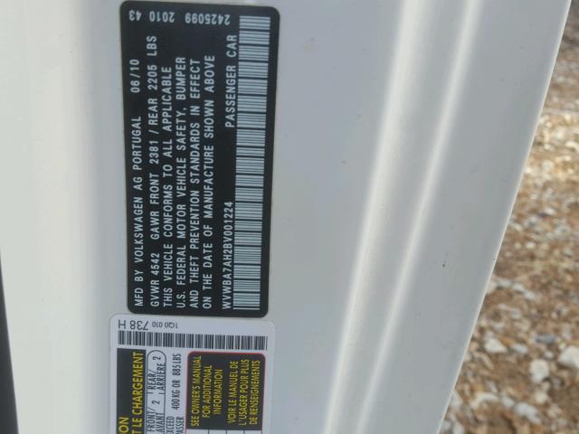 WVWBA7AH2BV001224 - 2011 VOLKSWAGEN EOS KOMFOR თეთრი ფოტო 10