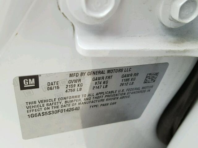 1G6AS5S30F0142640 - 2015 CADILLAC CTS PERFOR Weiß Foto 10