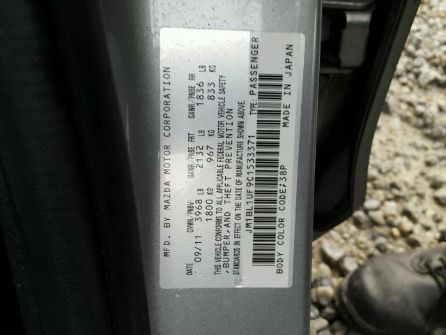 JM1BL1UF9C1533371 - 2012 MAZDA 3 I SILVER photo 10