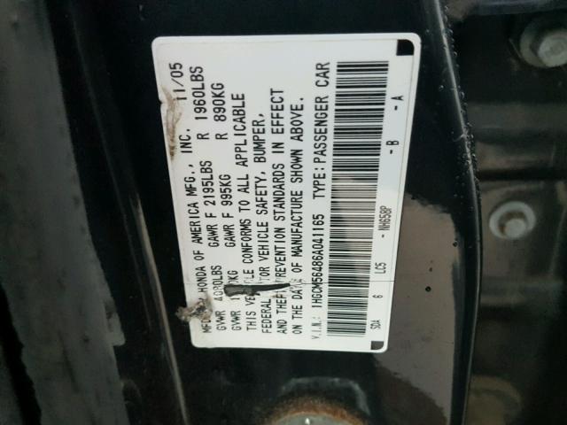 1HGCM56486A041165 - 2006 HONDA ACCORD LX GRAY photo 10