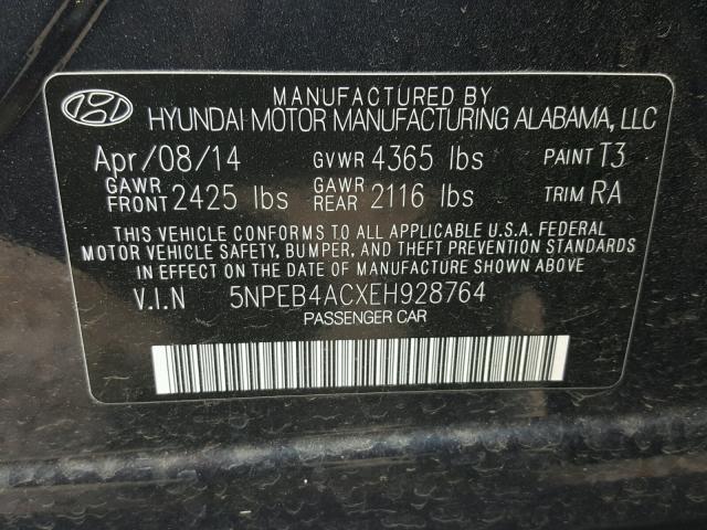 5NPEB4ACXEH928764 - 2014 HYUNDAI SONATA GLS BLUE photo 10