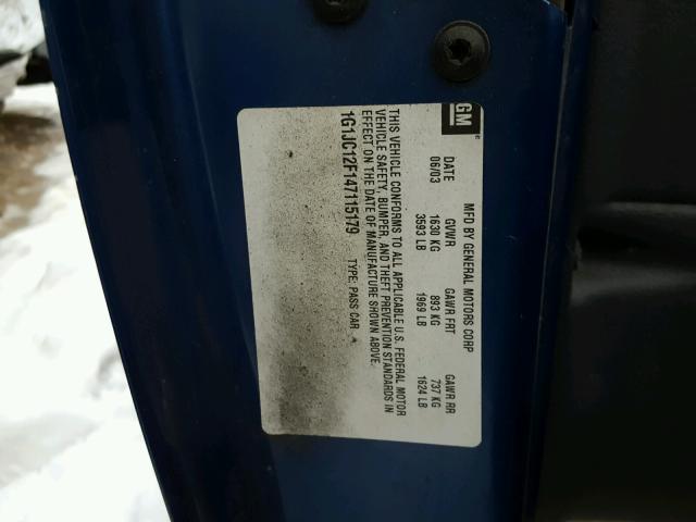 1G1JC12F147115179 - 2004 CHEVROLET CAVALIER BLUE photo 10