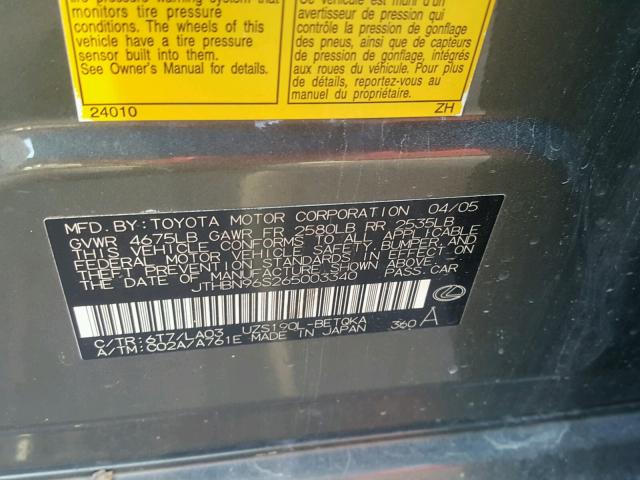 JTHBN96S265003340 - 2006 LEXUS GS GENERAT GREEN photo 10