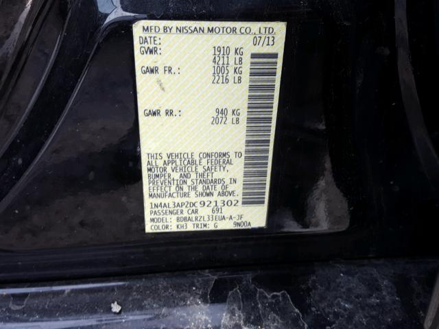 1N4AL3AP2DC921302 - 2013 NISSAN ALTIMA 2.5 BLACK photo 10