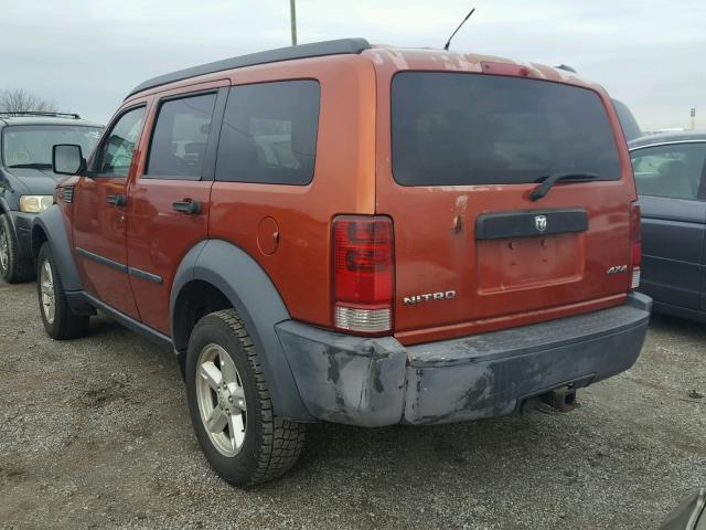 1D8GU28K27W598895 - 2007 DODGE NITRO SXT ORANGE photo 3