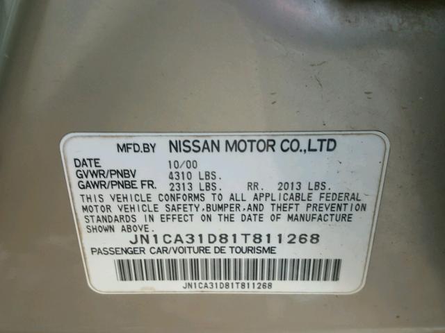 JN1CA31D81T811268 - 2001 NISSAN MAXIMA GXE GOLD photo 10