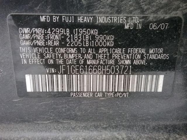 JF1GE61668H503721 - 2008 SUBARU IMPREZA 2. GRAY photo 10