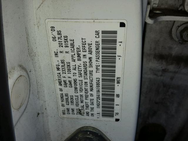 1HGCP26419A168043 - 2009 HONDA ACCORD LXP WHITE photo 10