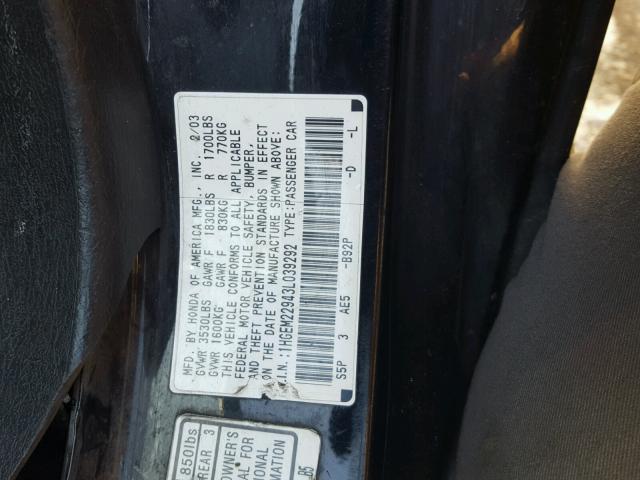 1HGEM22943L039292 - 2003 HONDA CIVIC EX შავი ფოტო 10