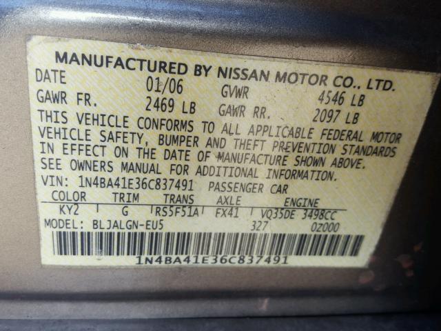 1N4BA41E36C837491 - 2006 NISSAN MAXIMA SE BROWN photo 10