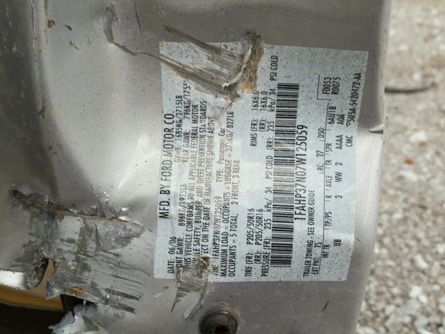 1FAHP37N07W125059 - 2007 FORD FOCUS ZX5 SILVER photo 10