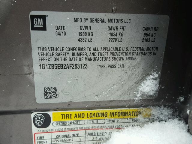 1G1ZB5EB2AF263123 - 2010 CHEVROLET MALIBU LS TAN photo 10