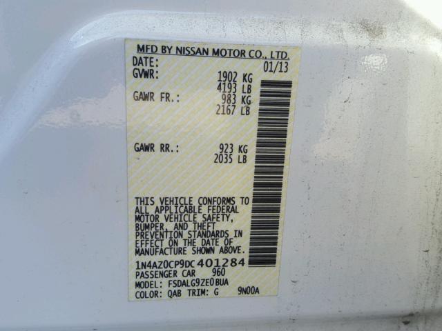 1N4AZ0CP9DC401284 - 2013 NISSAN LEAF S WHITE photo 10