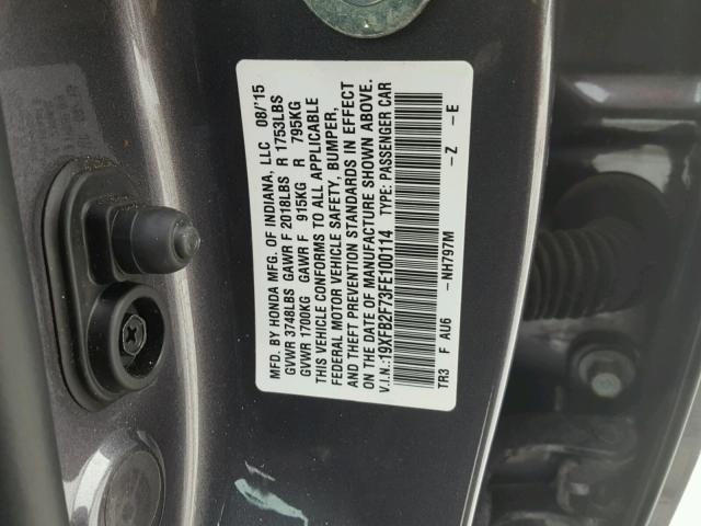 19XFB2F73FE100114 - 2015 HONDA CIVIC SE GRAY photo 10