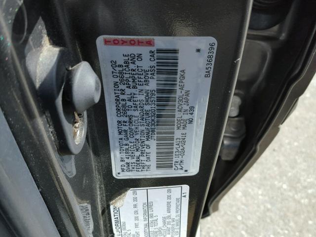JTDBE30K320135795 - 2002 TOYOTA CAMRY LE CHARCOAL photo 10