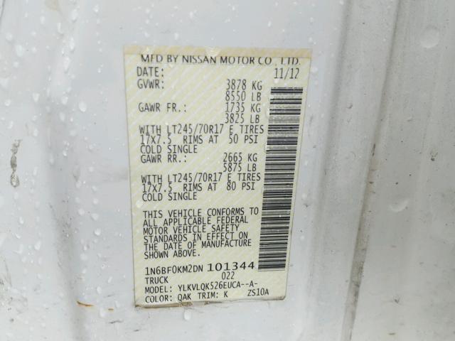 1N6BF0KM2DN101344 - 2013 NISSAN NV 1500 WHITE photo 10