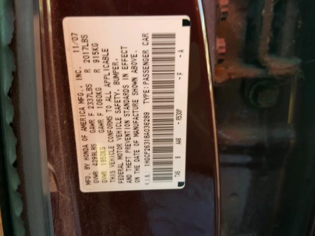 1HGCP26318A036289 - 2008 HONDA ACCORD LX BURGUNDY photo 10