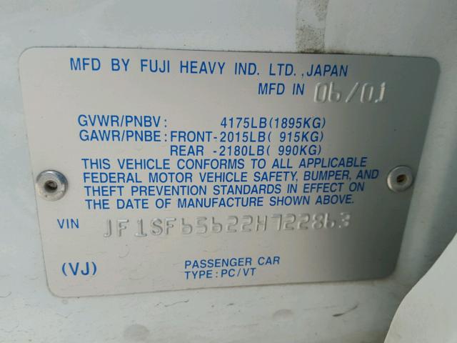 JF1SF65622H722863 - 2002 SUBARU FORESTER S 白色 照片 10