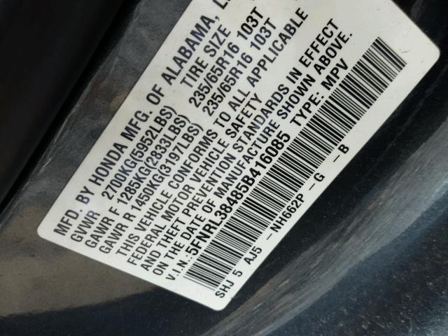 5FNRL38485B416085 - 2005 HONDA ODYSSEY EX BLACK photo 10