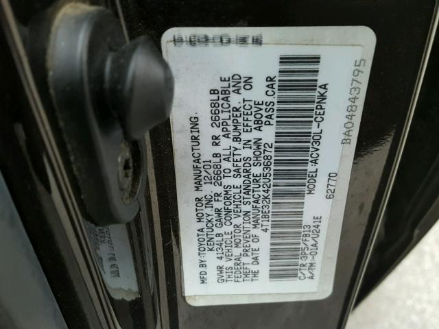 4T1BE32K42U536872 - 2002 TOYOTA CAMRY LE BROWN photo 10