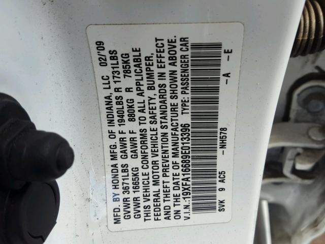 19XFA16689E013396 - 2009 HONDA CIVIC WHITE photo 10