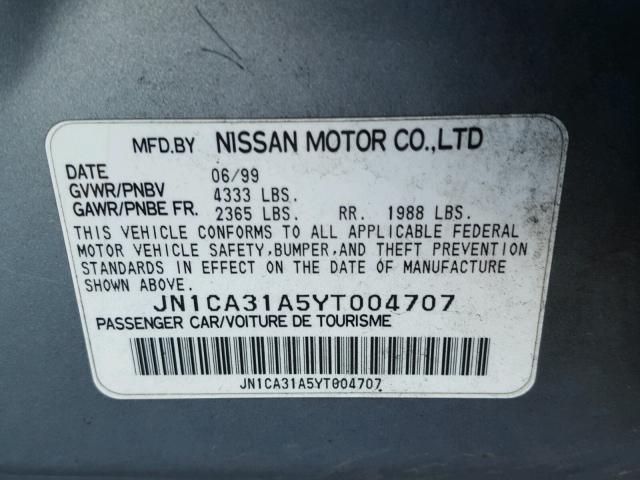 JN1CA31A5YT004707 - 2000 NISSAN MAXIMA GLE BLUE photo 10