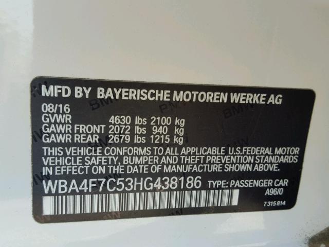 WBA4F7C53HG438186 - 2017 BMW 430I GRAN WHITE photo 10