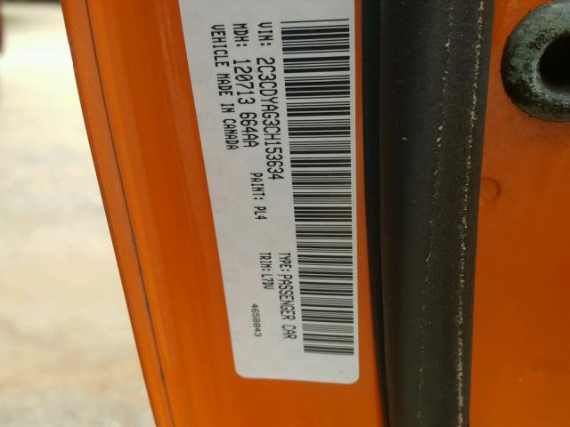 2C3CDYAG3CH153634 - 2012 DODGE CHALLENGER ORANGE photo 10