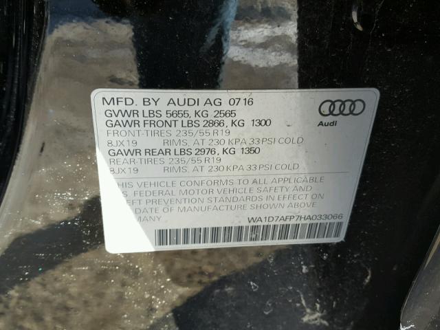 WA1D7AFP7HA033066 - 2017 AUDI Q5 PREMIUM BLACK photo 10