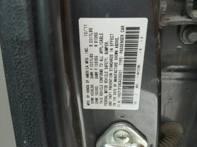 1HGCP2F39CA039501 - 2012 HONDA ACCORD LX CHARCOAL photo 10