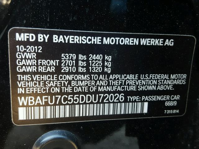 WBAFU7C55DDU72026 - 2013 BMW 535 XI BLACK photo 10